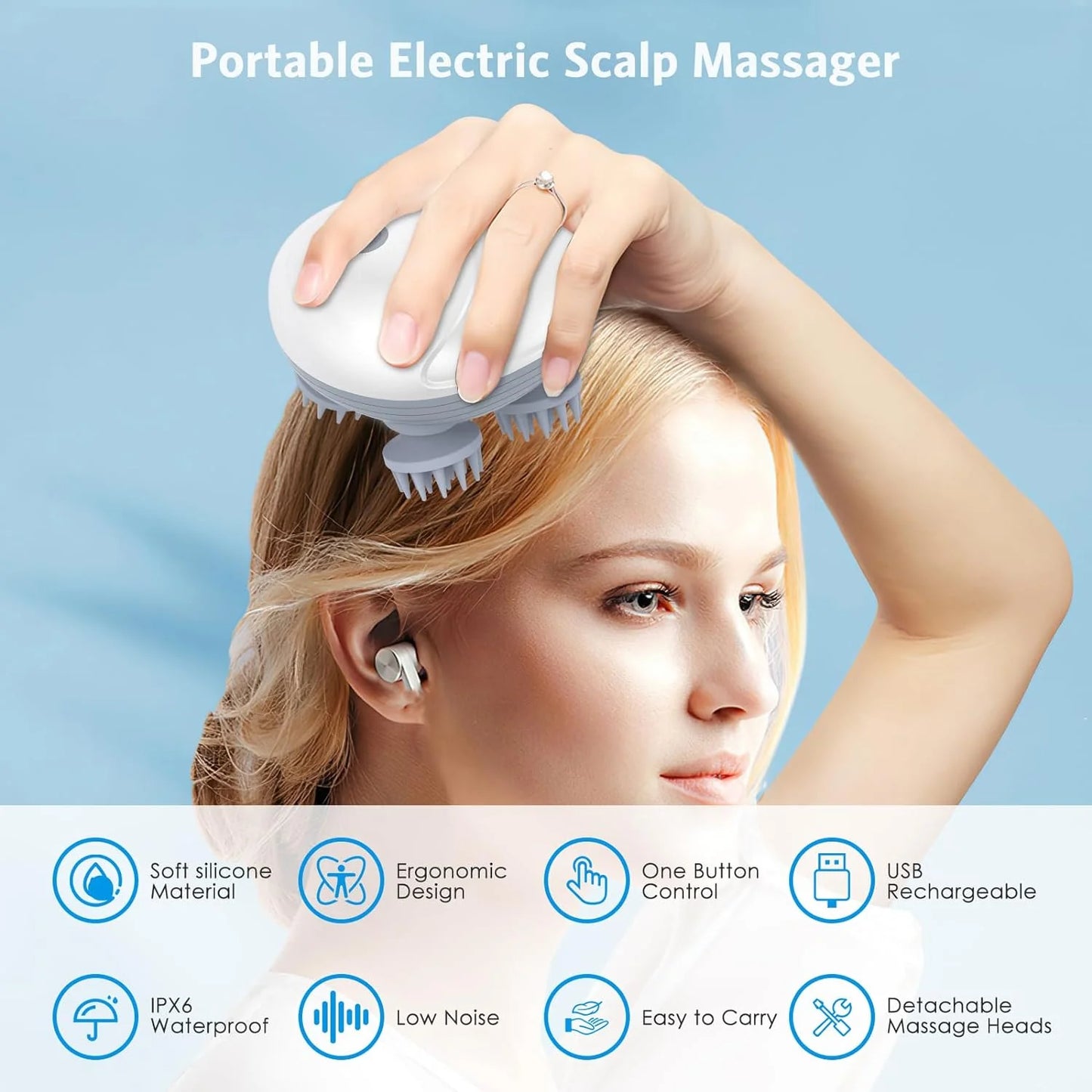 Handheld Electric Scalp Massager – Deep Tissue Head Massage Device for Relaxation & Hair Growth